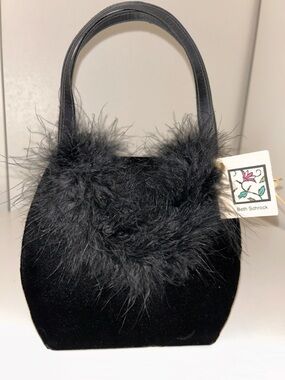 Beth Schrock Black Faux Fur Velvet Handbag